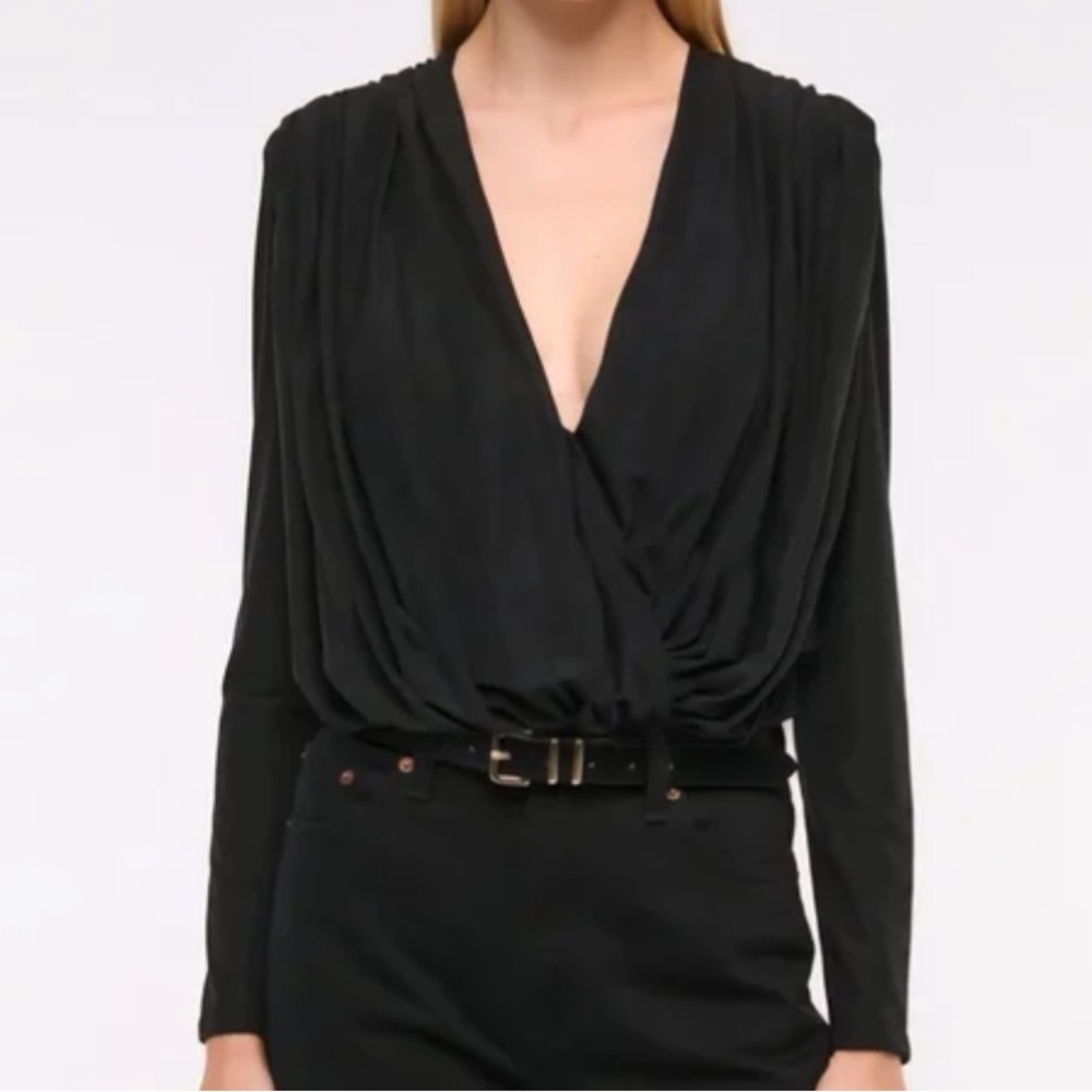 Abercrombie & Fitch Women S Black Long Sleeve Draped Deep V-Neck Bodysuit NWOT